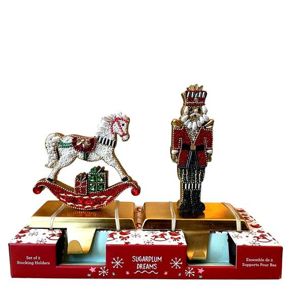 Sugarplum Dreams Beaded Stocking Holders Nutcracker & Pony Viral Christmas New - Picture 9 of 9